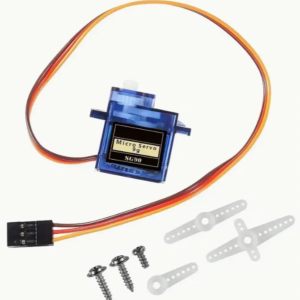 SG90 9g micro servo motor with connector cable and mounting accessories for DIY electronics, robotics, and RC vehicles