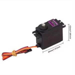 MG996R digital servo motor with metal gears, 180 degree rotation, high torque, compatible with Arduino and RC systems.